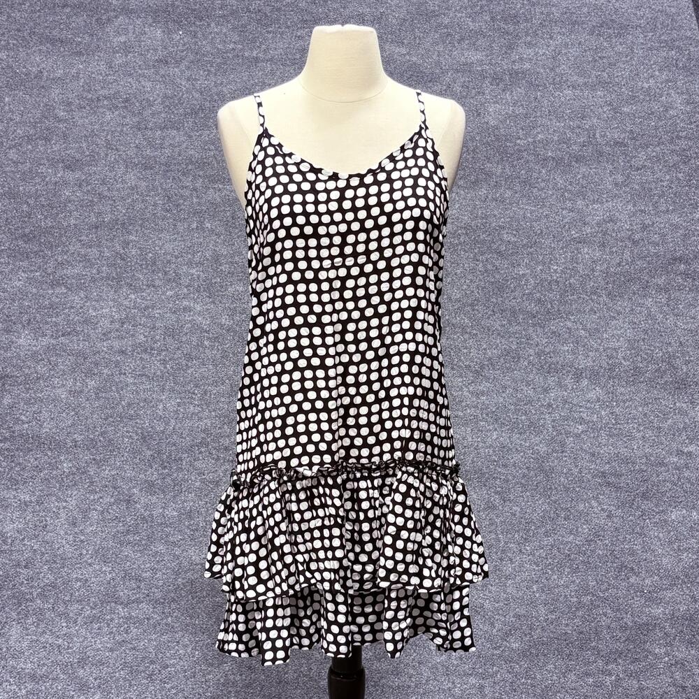 De Seprisco Dress Womens Medium Black White Polka Dot Ruffle Hem Slip Midi Style